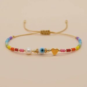 Pulsera Ajustable Arcoíris con Ojo Turco y Corazón