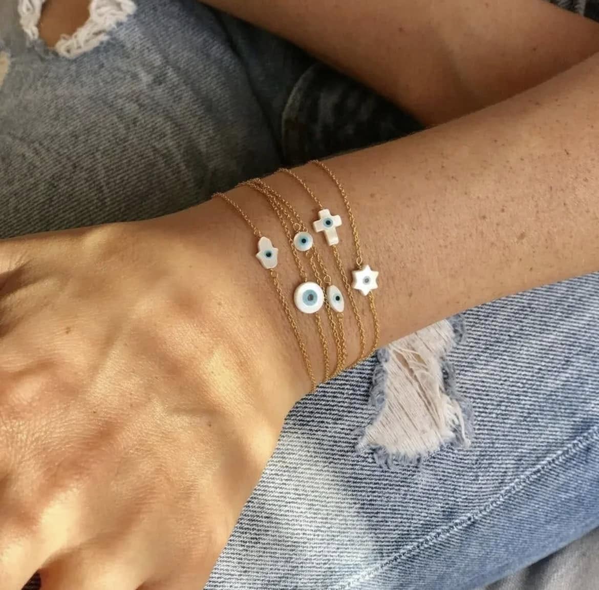 Pulseras de cuentas apilables con formas y ojo turco