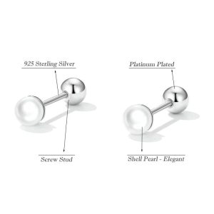 Aretes Tipo Barra con Perla y Cierre de Rosca