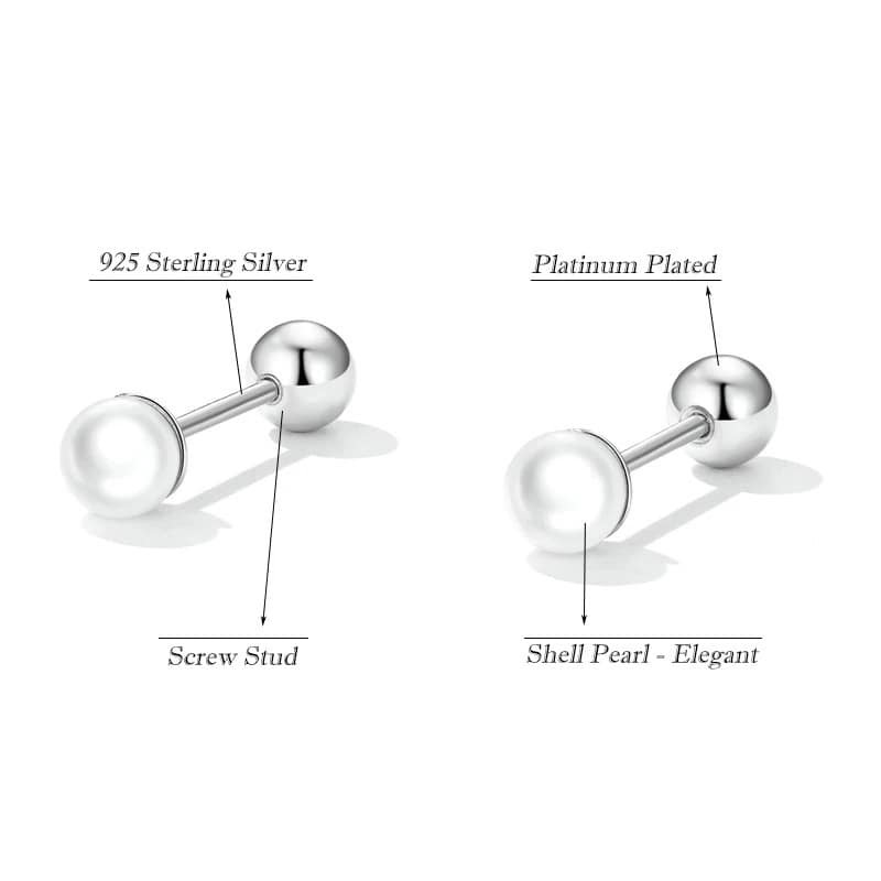 Aretes Tipo Barra con Perla y Cierre de Rosca