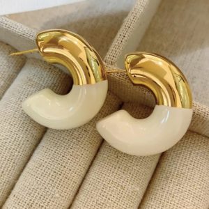 Aretes Aro Bicolor en Acero Inoxidable y Resina