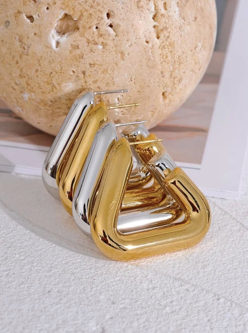 Aretes Geométricos Bicolor en Acero Inoxidable