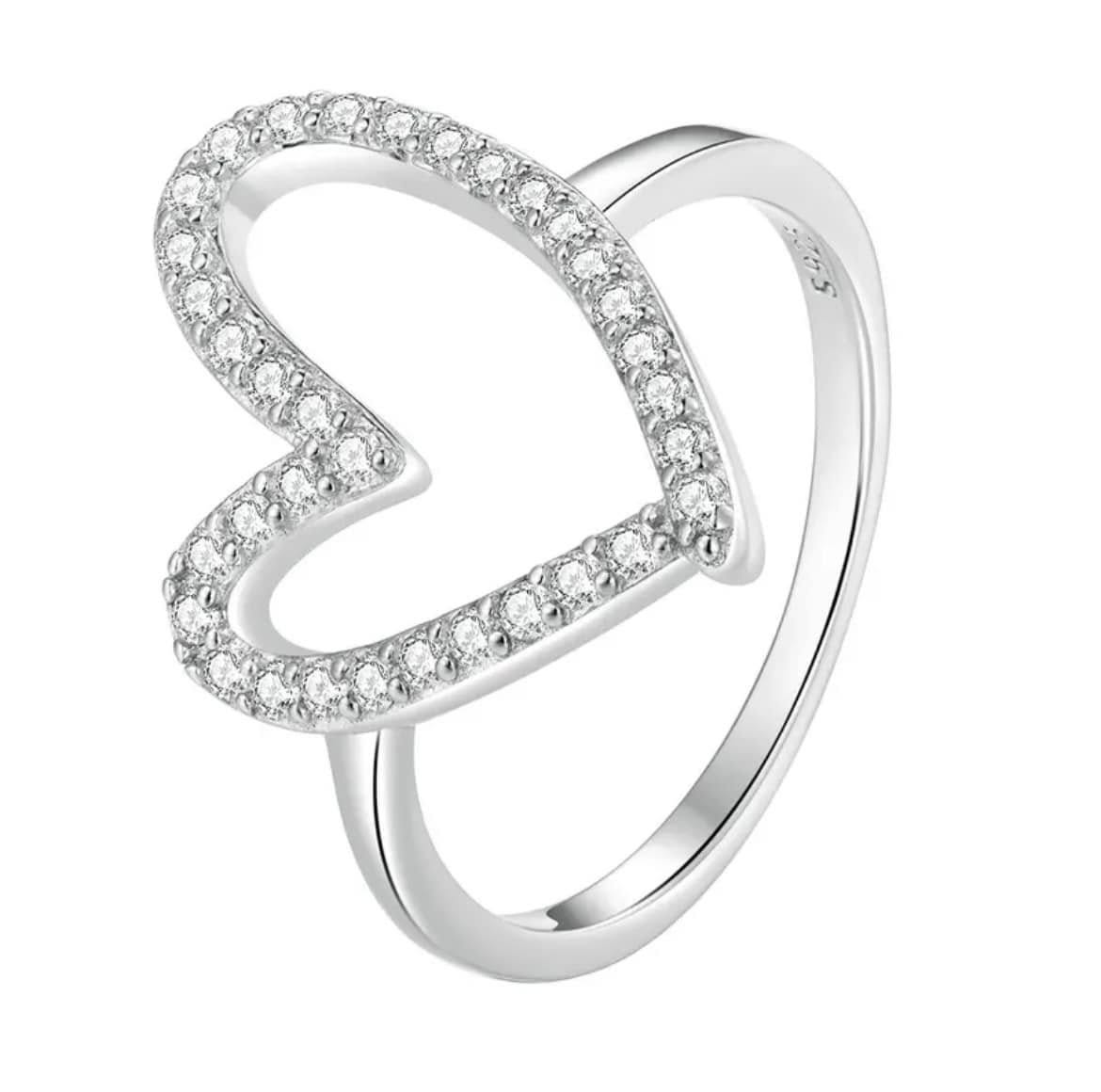 Anillo Corazón y Estrella Brillante de Plata 925