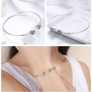 Pulsera Abierta de Plata con Circonitas Azules
