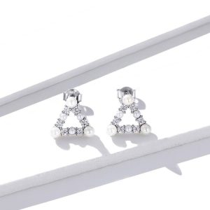 Aretes Triángulo de Perlas y Brillo