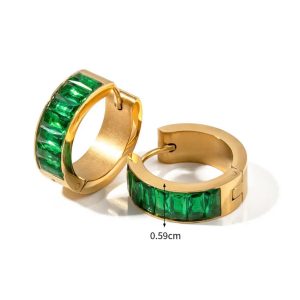 Aretes Aro Dorado con Incrustaciones de Zirconia Verde