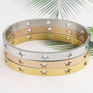 Set de Pulseras Bangle Tricolor con Estrellas Perforadas