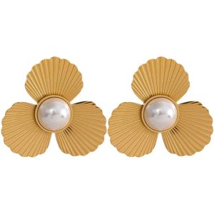 Aretes Flor de Trébol con Centro de Perla