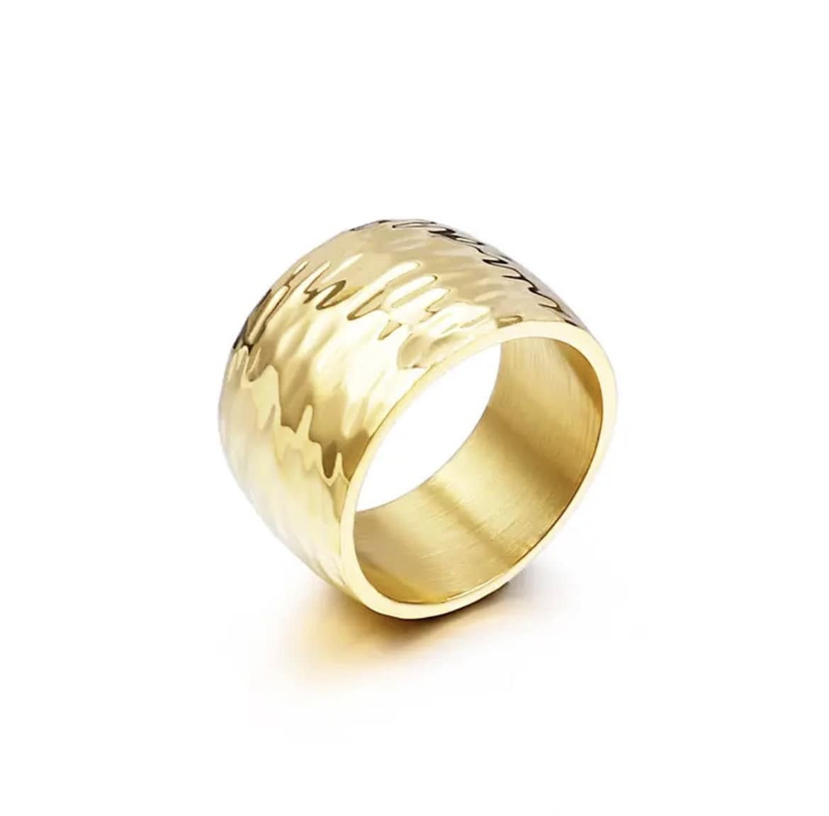 Anillo de Acero Inoxidable Dorado Texturizado