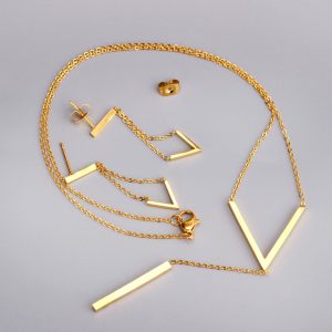 Set de Joyería Minimalista en Acero Inoxidable - Collar y Aretes Geométricos