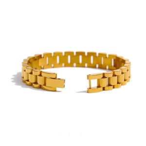 Pulsera tipo Rolex en acero inoxidable dorado