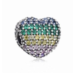 Charm en forma de Corazón con cristales Rainbow Plata 925