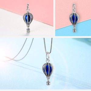 Charm Colgante de Viaje en globo Aeroestático Azul Obscuro Plata 925