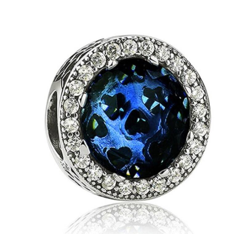 Charm corazones radiantes con cristal azul de medianoche Plata925