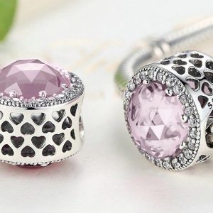 Charm Corazones radiantes con cristal rosa