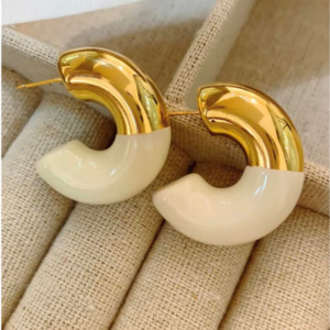Aretes Aro Bicolor en Acero Inoxidable y Resina
