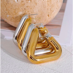 Aretes Geométricos Bicolor en Acero Inoxidable