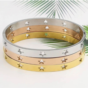 Set de Pulseras Bangle Tricolor con Estrellas Perforadas
