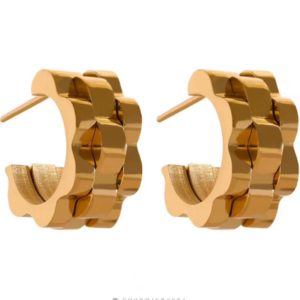 Aretes Aro Tipo Cadena en Acero Inoxidable Bañado en Oro