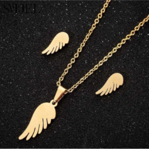 Set de Alas de Ángel en Acero Inoxidable Dorado – Collar + Aretes