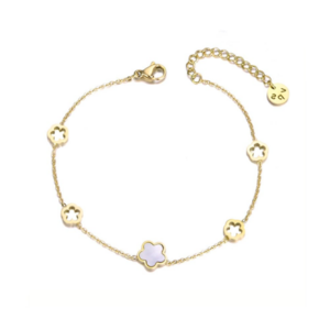 Pulsera Flor de Nácar Dorado – Belleza Sutil y Atemporal