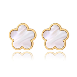 Aretes Flor de Nácar Dorado – Elegancia Natural